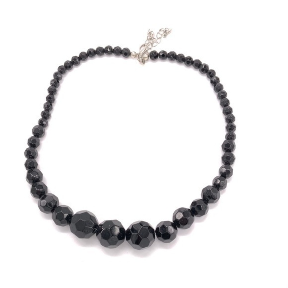 victorian‎ jet black bead necklace accent piece Graduated French